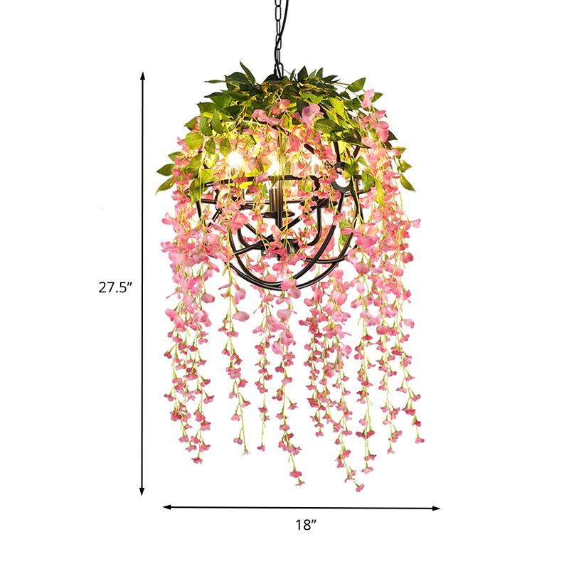 Retro Floral Hanging Chandelier 3 Heads Metal Down Lighting Pendant in Black for Restaurant