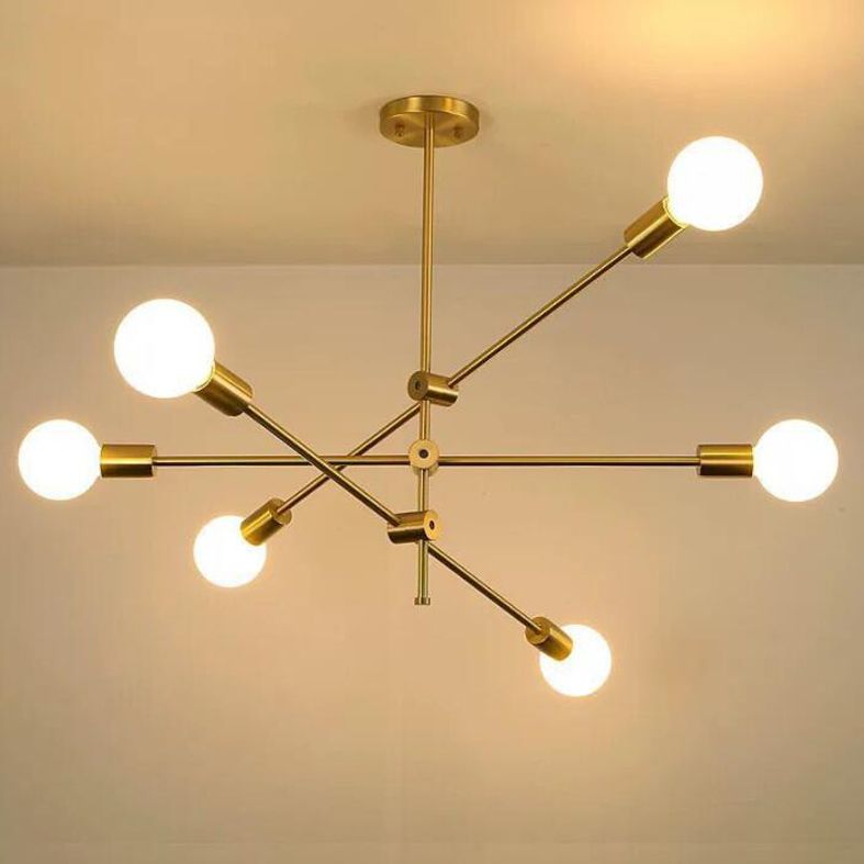 Adjustable Multi Light Starburst Pendant Light Industrial Style Metal Chandelier Lamp in Brass