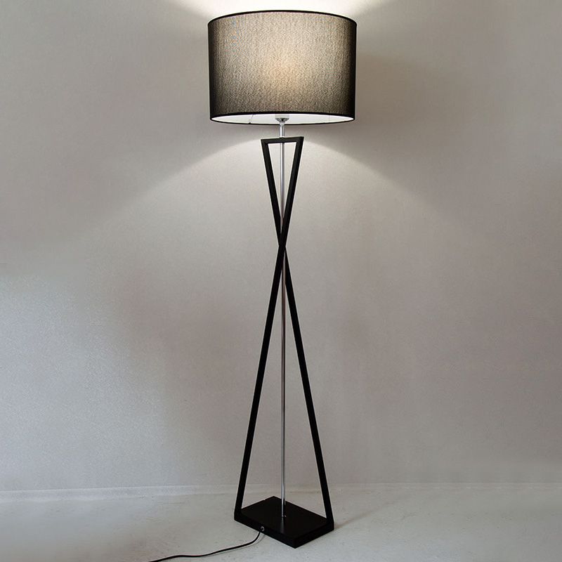 Simplicity Drum Shaped Floor Lighting Fabric Single Living Room Standing Floor Lamp with Hourglass Shaped Base