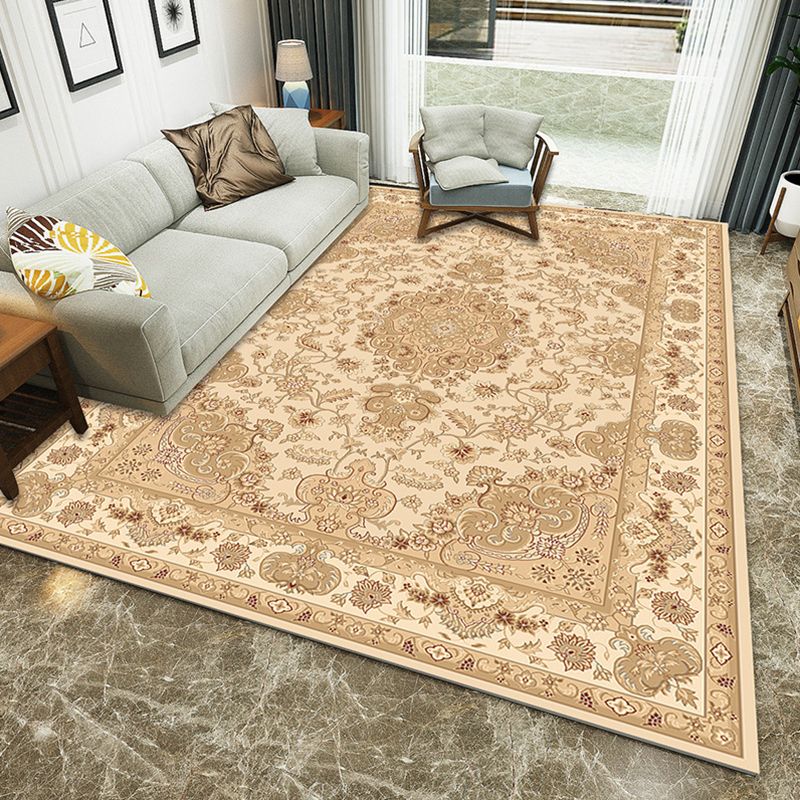 Multi-Colored Parlor Rug Nostalgia Flower Printed Area Carpet Synthetics Non-Slip Backing Washable Rug