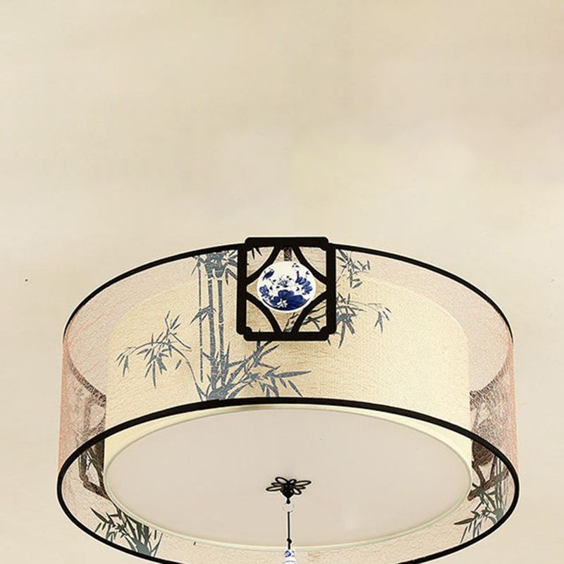 American Traditional Ceiling Light Multi Lights Close to Ceiling Light with Fabric Shade