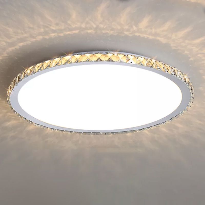 Modern Metal Ceiling Light Circle Shape Flush Mount with Crystal Shade for Living Room