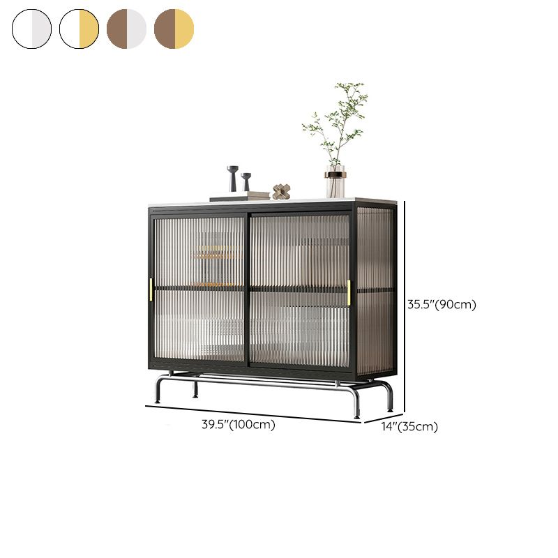 Modern Metal Curio Cabinet Glass and Sliding Doors Display Cabinet for Living Room