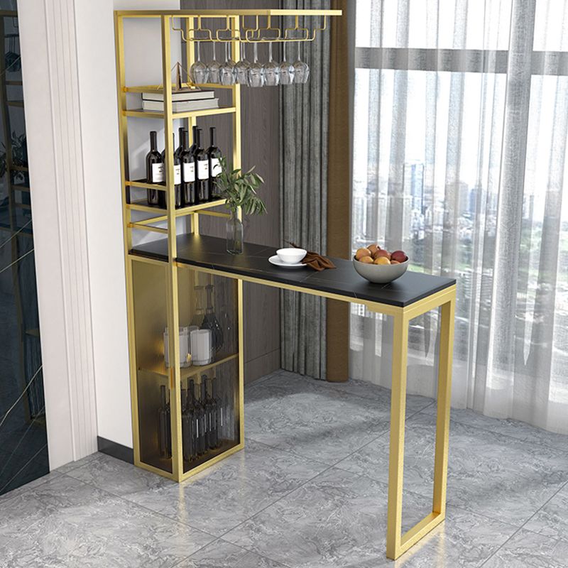 Glam Style Bar Table 42-inch Height Stone Top Pub Table with Cupboard