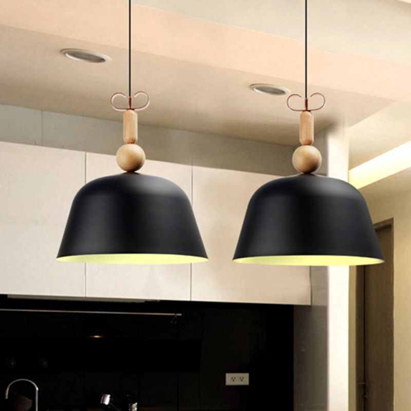 12"/16" Wide Nordic Style Bell Pendant Lighting Metal Single Light Monochrome Hanging Lamp for Kitchen Island