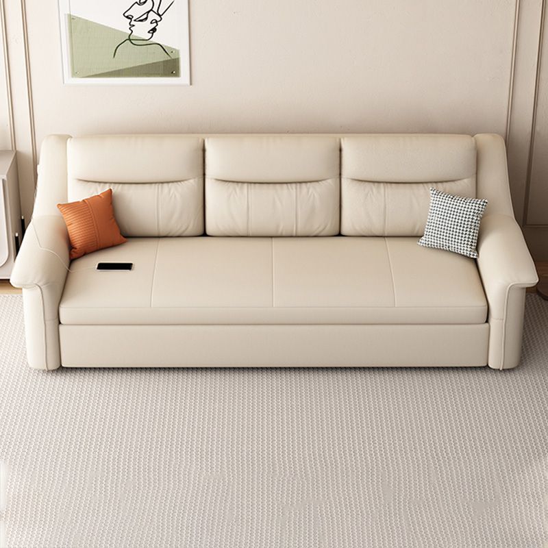 Glam Style Beige Futon Sleeper Sofa Bed with Loose Back in Bonded Leather