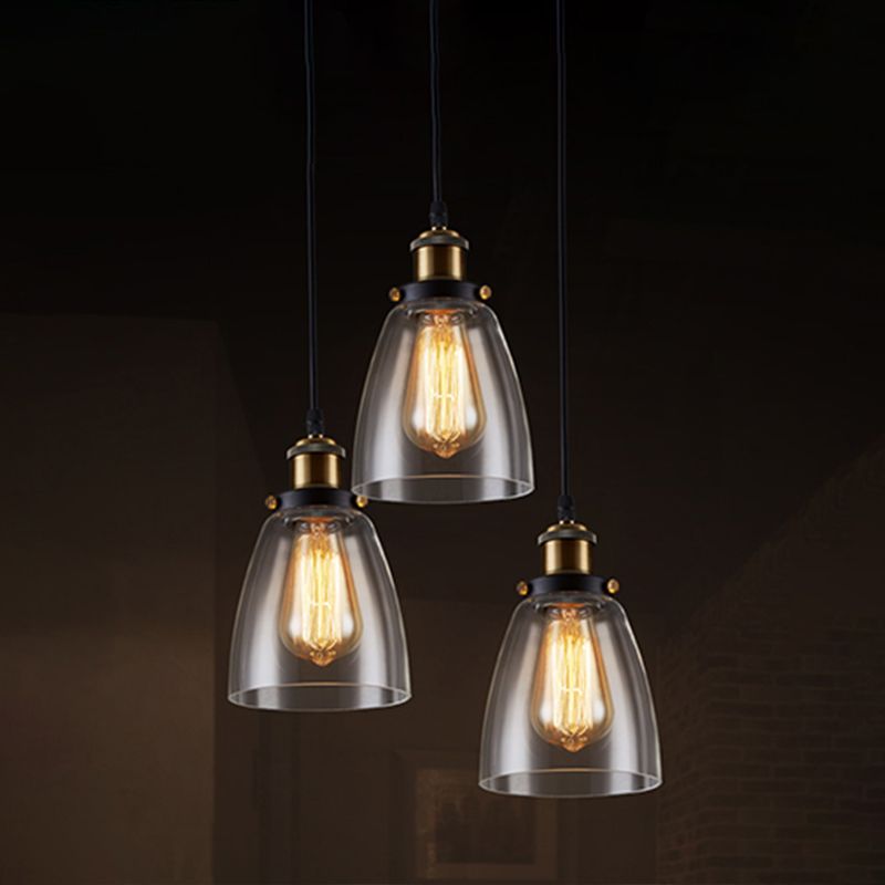 Industrial Bell Ceiling Light Single Clear Glass Hanging Pendant Light for Restaurant