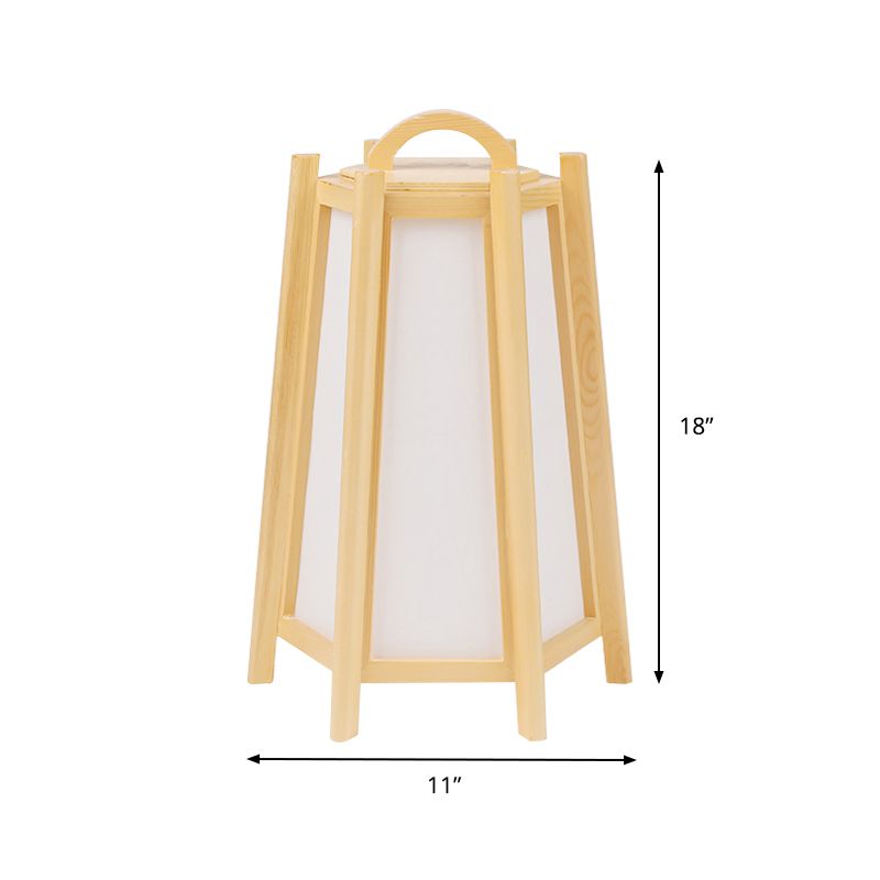 Tower Shape Night Table Light Japanese Wood 1 Light Beige Night Lamp with Fabric Shade