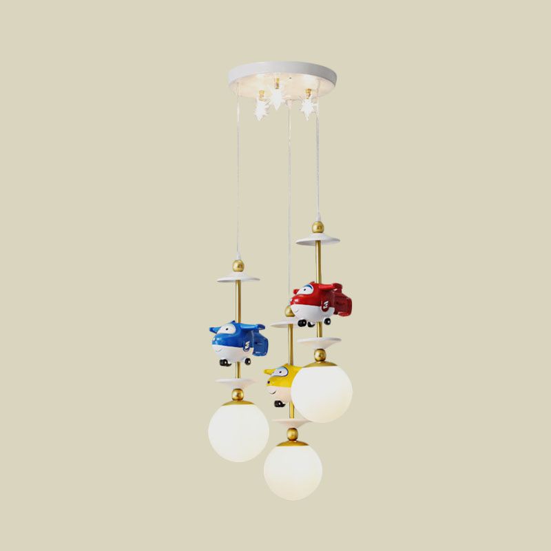 Plane Multi Light Pendant Kids Metal 3/5 Lights Children Bedroom Suspension Lamp in Gold