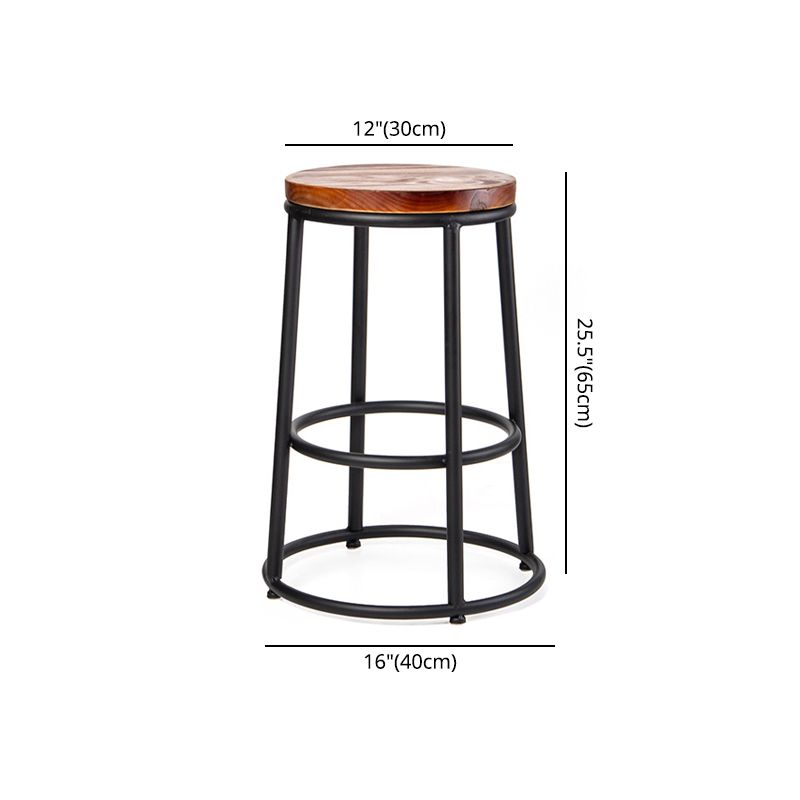 Industrial Armless Barstools Wooden Round Seat Counter Height Stools in Black