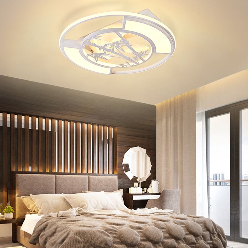 LED Matte White Ceiling Fan Geometric Modern Fan Lighting Fixture