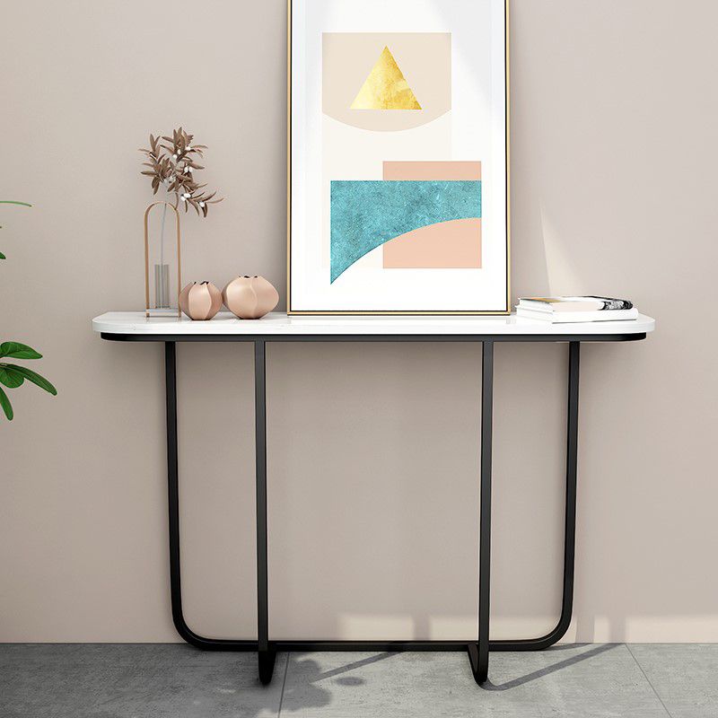 Modern Half Moon Console Table with Abstract Base and Marble Top