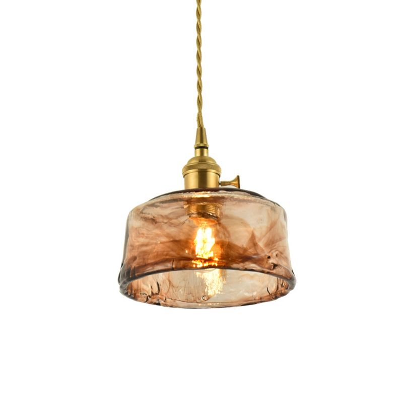 Brass ombreggiato a drop pendente vintage in vetro abbronzato a mano 1-bulbo soggiorno Pendulum Light