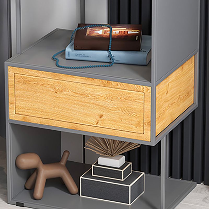 Industrial Lower Shelf Nightstand Glass Bedside Cabinet with Drawer for Bedroom