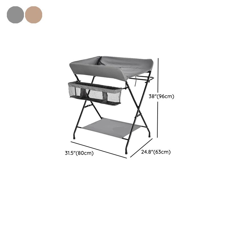 Metal Frame Baby Changing Table Folding with Storage Basket for 0-3 Years Old