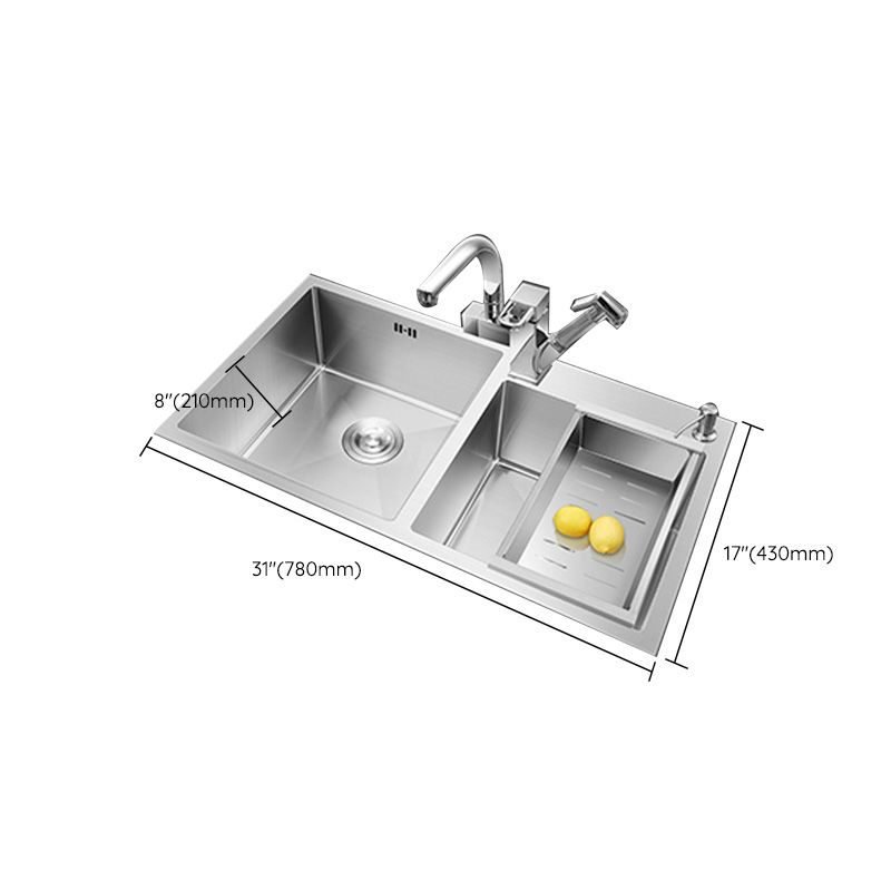 Contemporary Stainless Steel Kitchen Sink Double Basin Sink with Drain Assembly