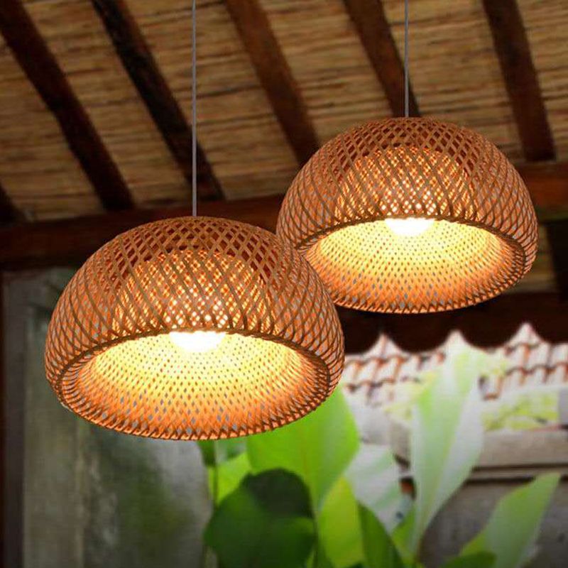 Tono de domo lámpara de luz bambú asiático 1 bombilla comedor lámpara de caída