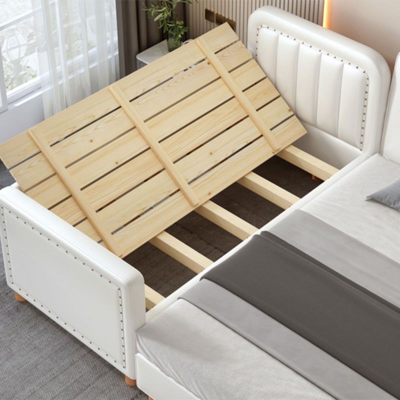 Modern White Twin Bed Solid Wood Mattress Included Kids Bed with Nailhead
