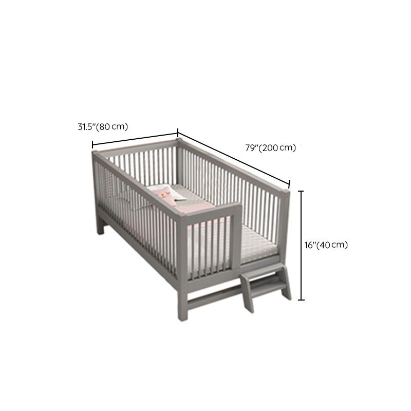 Scandinavian Wood Baby Crib Gray Wood Beech Nursery Crib with Guardrail