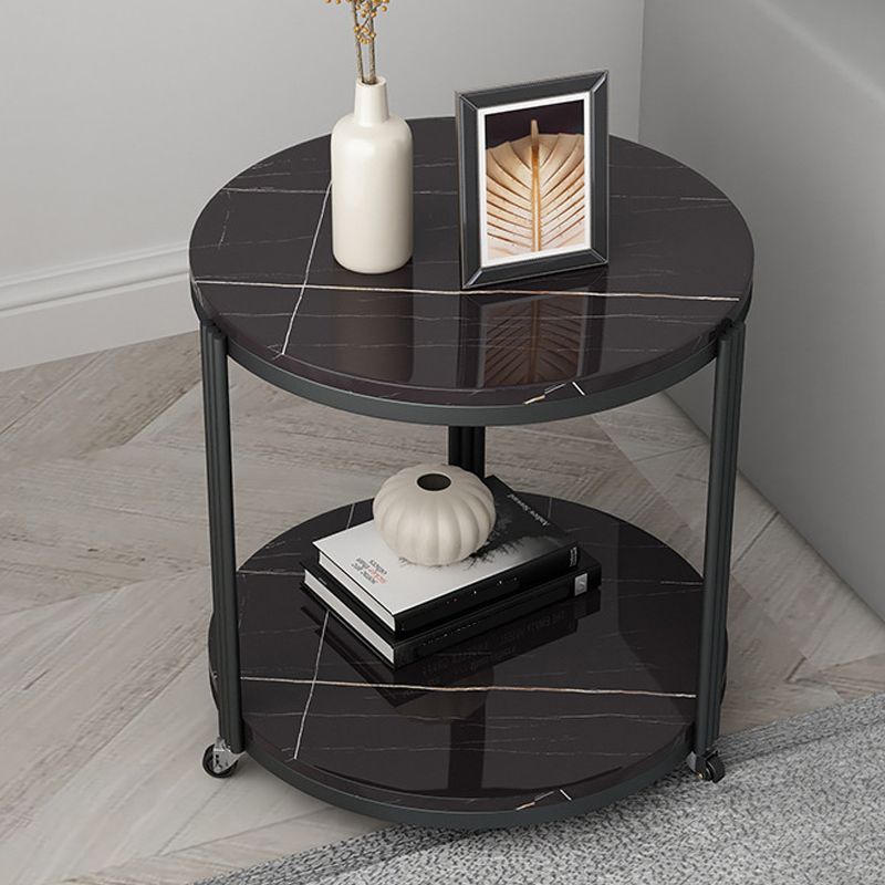 Glam Stone Night Table 21.65" Tall Bedside Cabinet with 2 Shelves