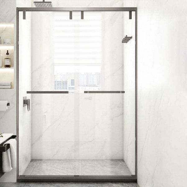 Tempered Glass Shower Door with Stone Base, Dual Moving Semi Frameless Shower Bath Door