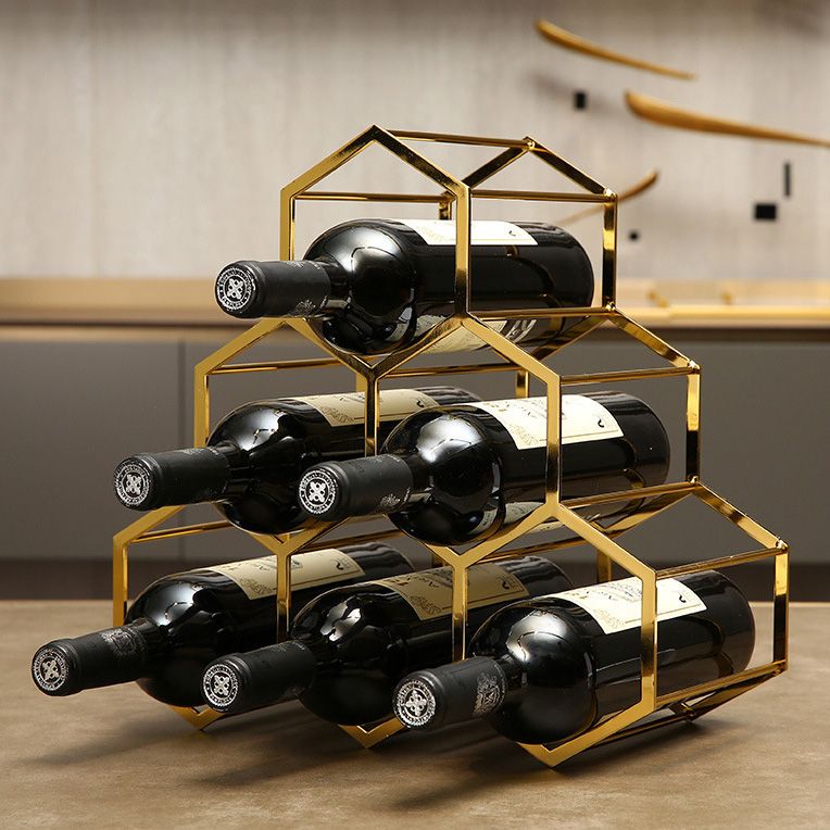 Metal Countertop Wine Glass Rack Modern Stackable Wine Bottle Holder in Gold