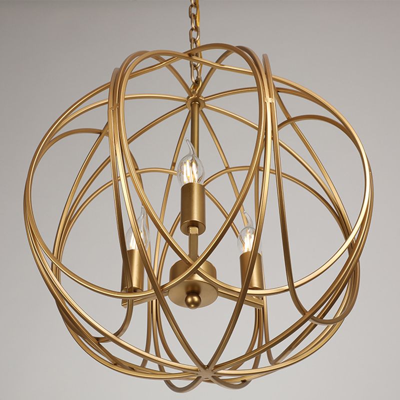 Antique Style Globe Chandelier Metal Suspension Light Fixture in Gold for Hallway