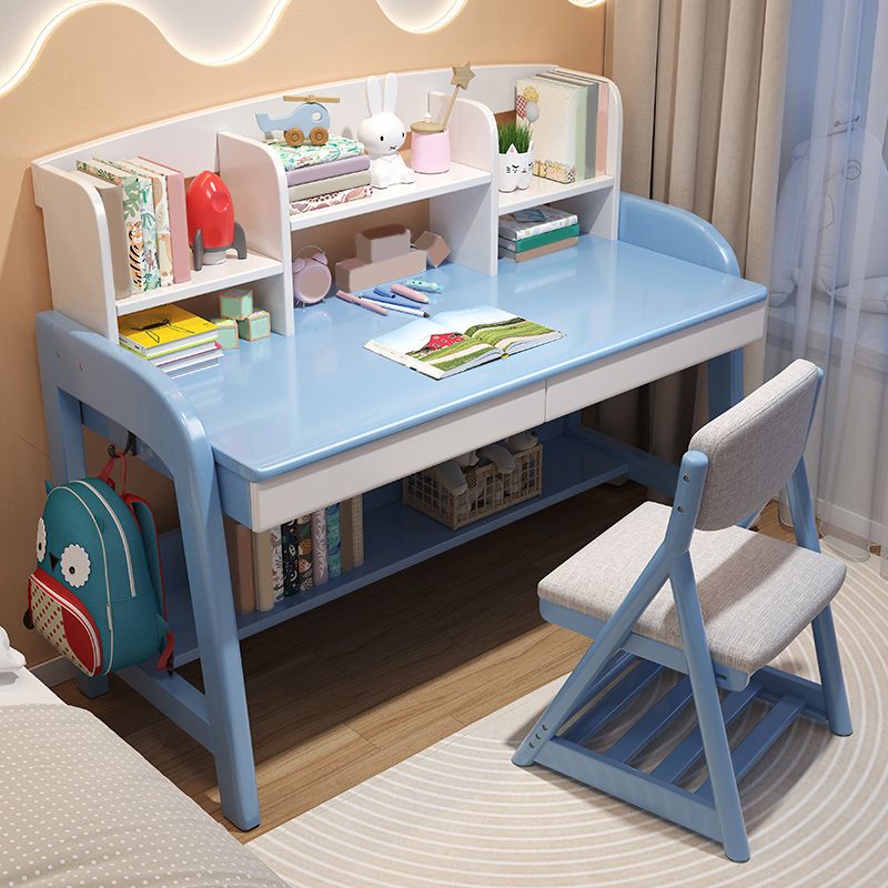 Contemporary Solid Wood Children's Desk with Storage Shelves and Drawers