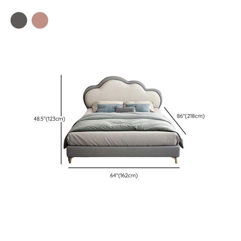 Queen Upholstered Low Bed Frame Mattress Included Standard Bed with Cloud Shaped Headboard