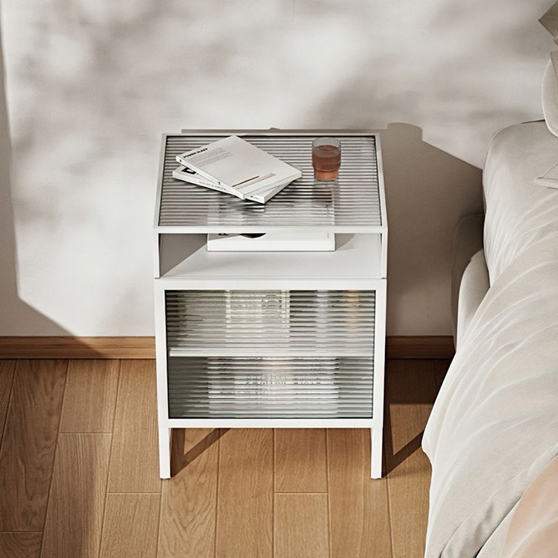 Modern Lower Shelf Night Stand Glass Bedside Cabinet for Bedroom