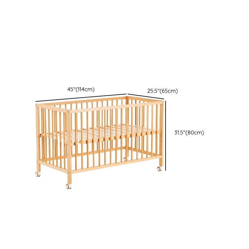 Modern Solid Wood Kids Bed Convertible Wheels Nursery Bed with Guardrail