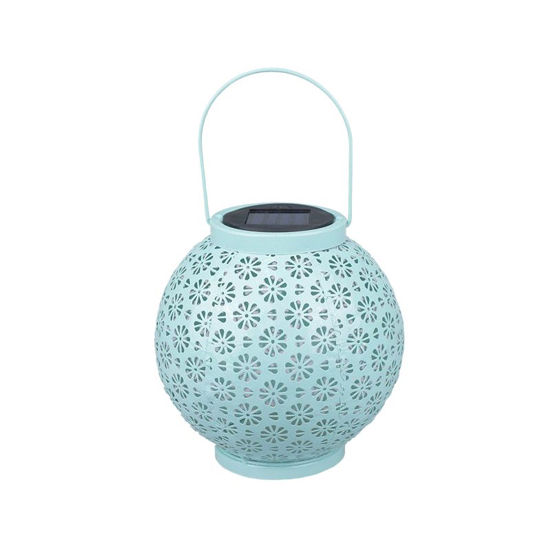 Sphere Hollowed Out Solar Table Lamp Simple Stylish Metal Garden LED Ground Light with Handle in Green