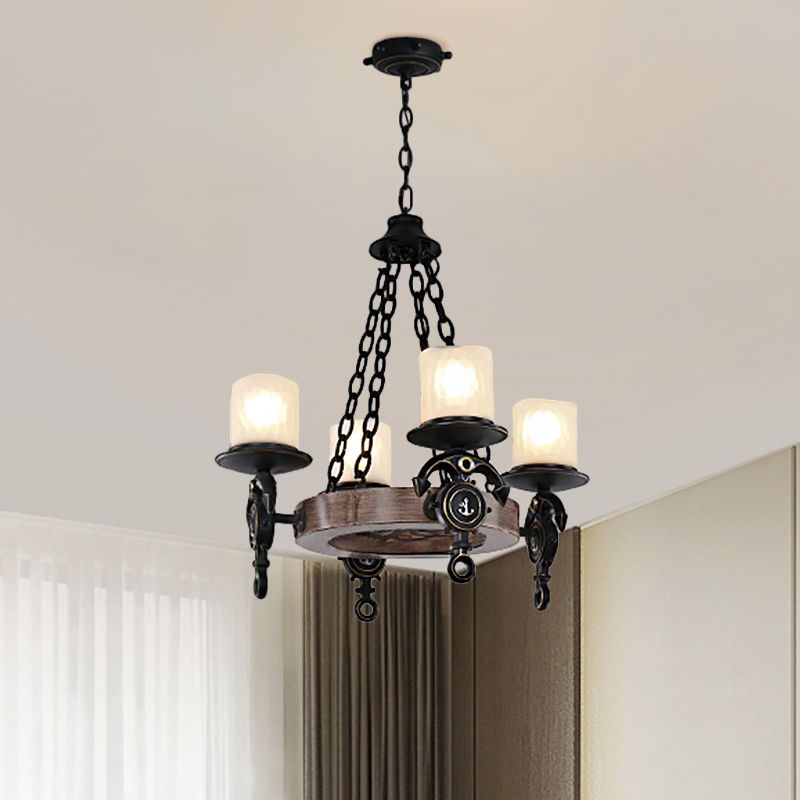 4 têtes Parlour Chandelier Light Enfants Kit de lampe suspendue bleu / marron avec cylindre Obelle en verre givré