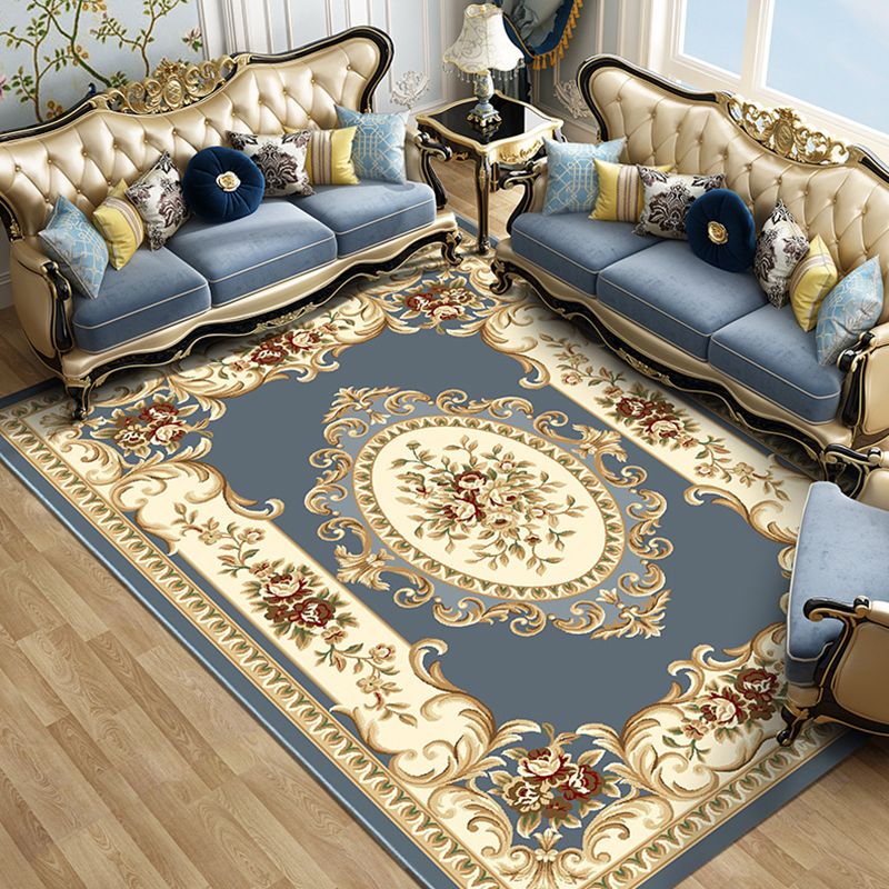 Colorful Blossom Pattern Rug Multicoloured Vintage Carpet Polyester Machine Washable Non-Slip Backing Carpet for Parlor