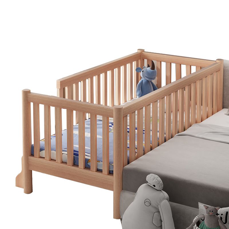 Convertible Solid Wood Baby Crib Glam Nursery Bed with Guardrail