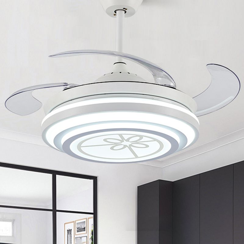 42" Wide LED Ring Ceiling Fan Light Minimalism White Acrylic 4 Blades Semi Flush, Remote/Wall Control/Frequency Conversion and Remote Control