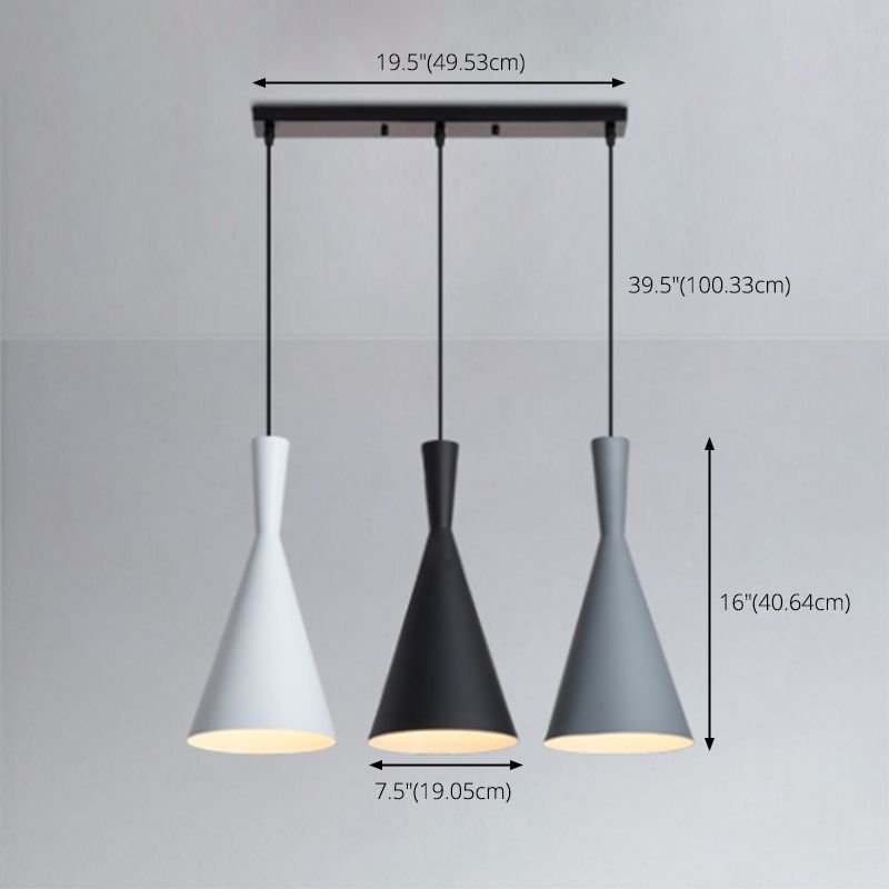 3 Lights Hourglass Hanging Pendant Lights Nordic Style Aluminum Multi Light Pendant for Restaurant