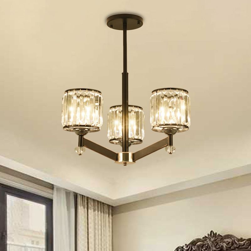 Modernism Starburst Pendant Chandelier Crystal 3/6/8 Lights Hanging Ceiling Light in Black