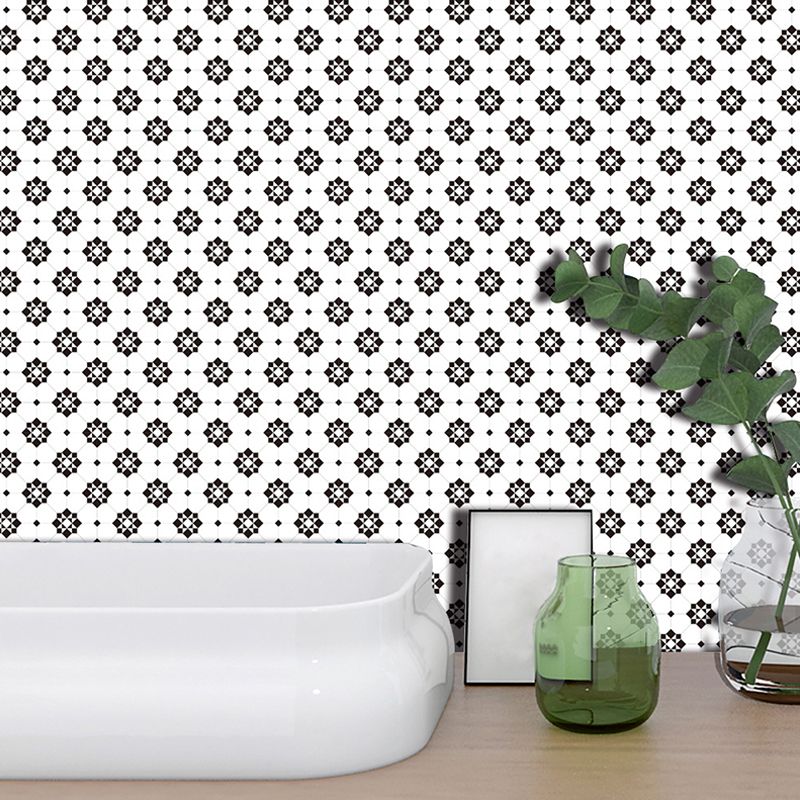 Modern Floral Mosaic Tile Wallpaper Panel PVC Peel and Paste Black-White Wall Art for Washroom