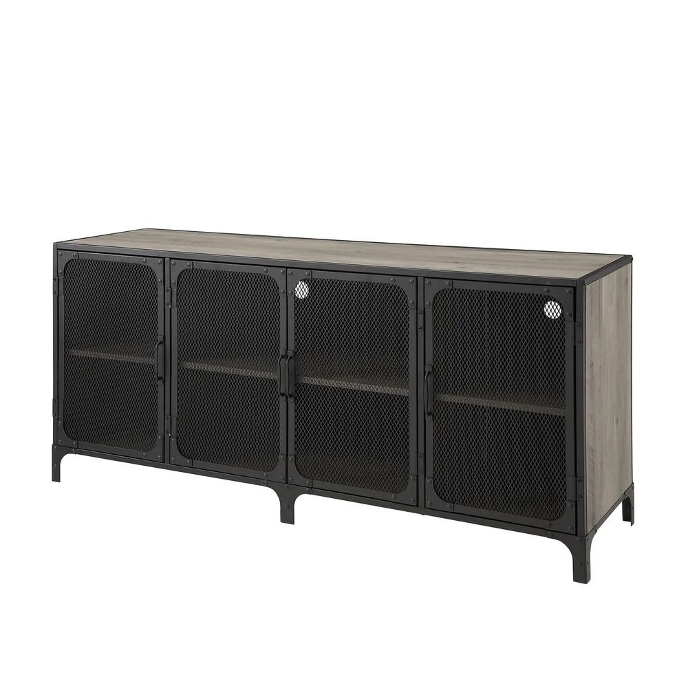 Industrial Wood TV Stand Enclosed Storage TV Media Console with Legs for Living Room