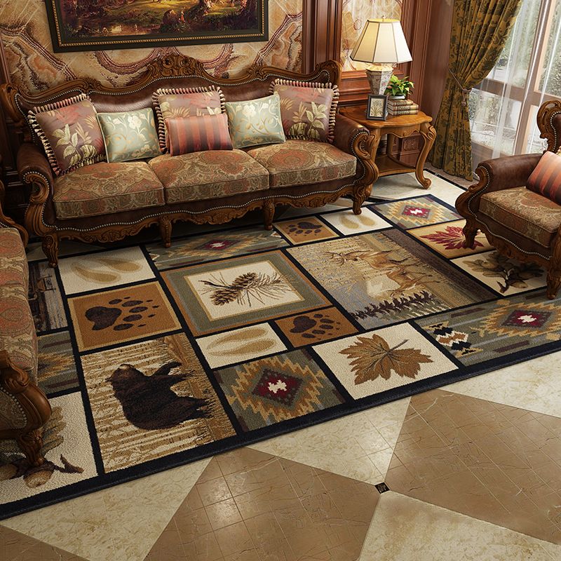 Olden Living Room Rug Multi Color Animal Print Rug Synthetics Non-Slip Backing Washable Stain-Resistant Carpet