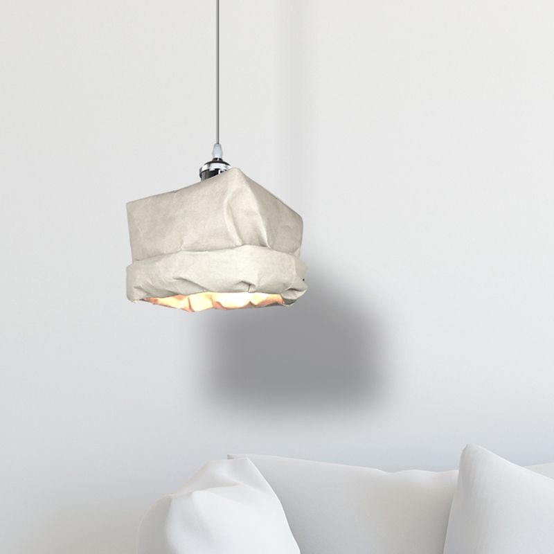 Sack Shape Kraft Paper Pendant Light Modernism 1-Head White Ceiling Suspension Lamp