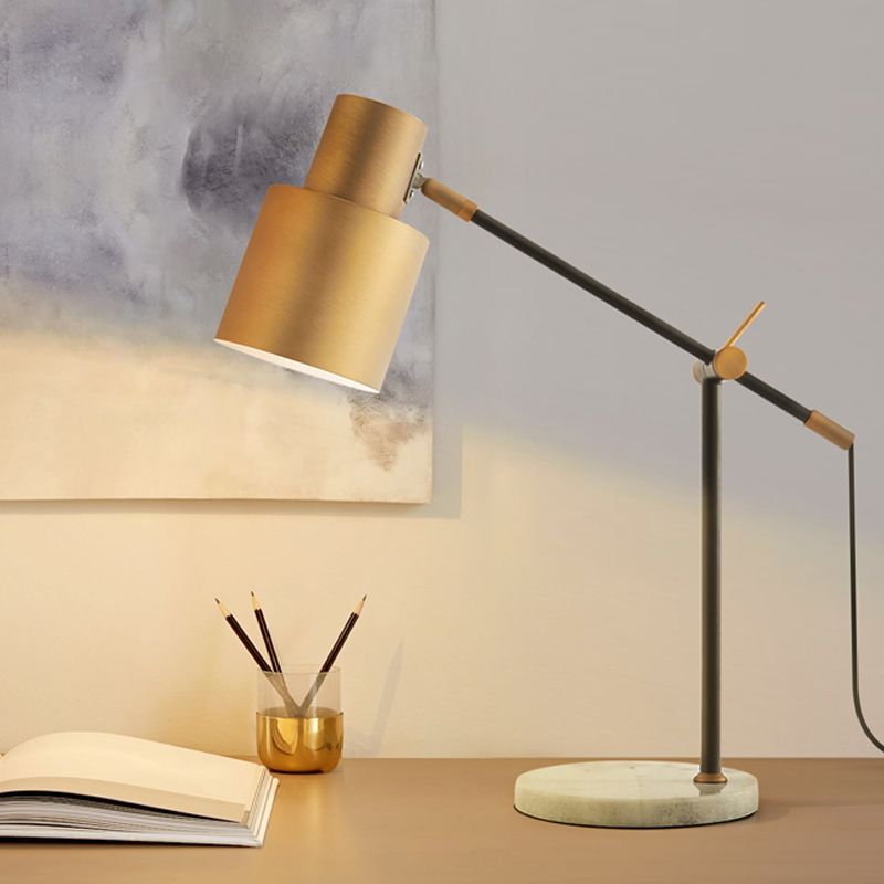 Brass Cylinder Night Light Post-Modern 1 Head Metal Nightstand Lighting for Study Room