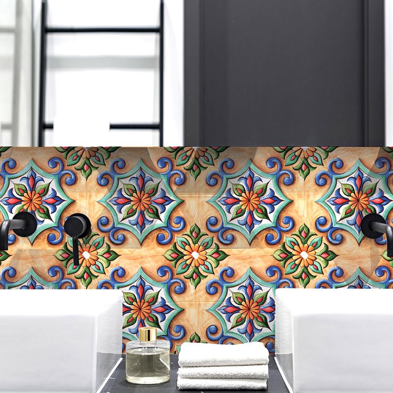 Boho-Chic Floral Tile Wallpaper Panels Orange Peel and Stick Wall Art for Kitchen