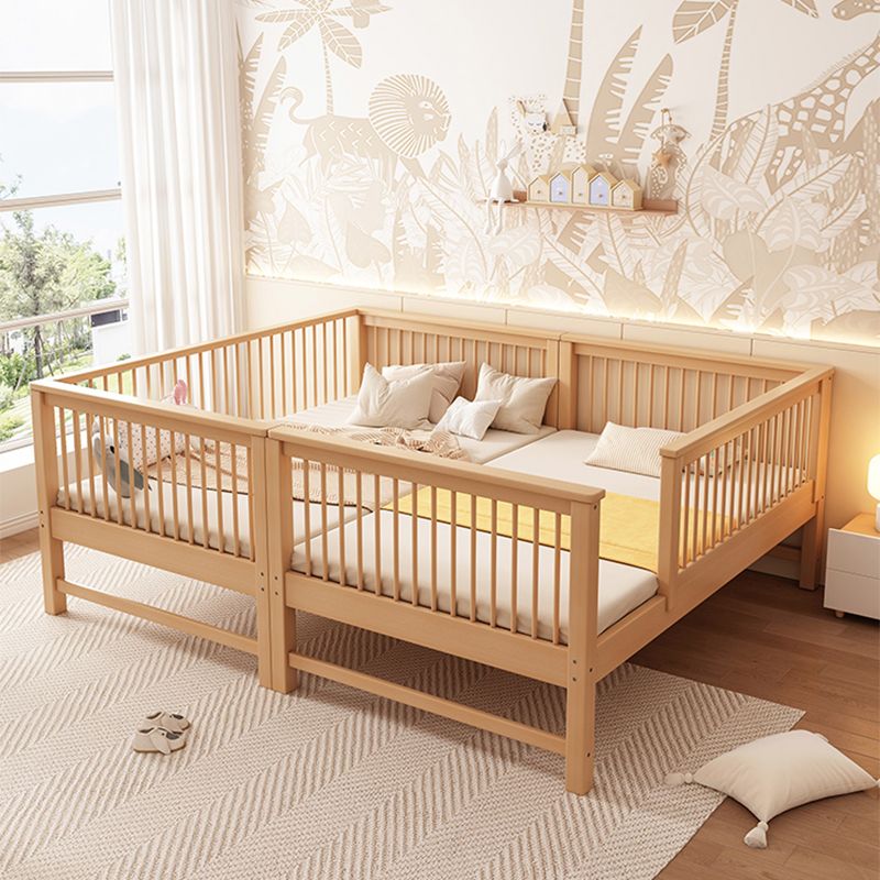 Solid Wood Kids Bed Beech Farmhouse Kids Bed with Guardrail in Natural