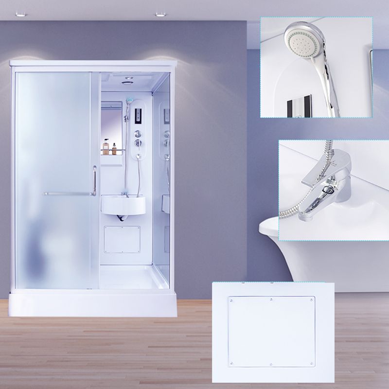 Contemporary Frosted Shower Stall Framed Single Sliding Shower Stall