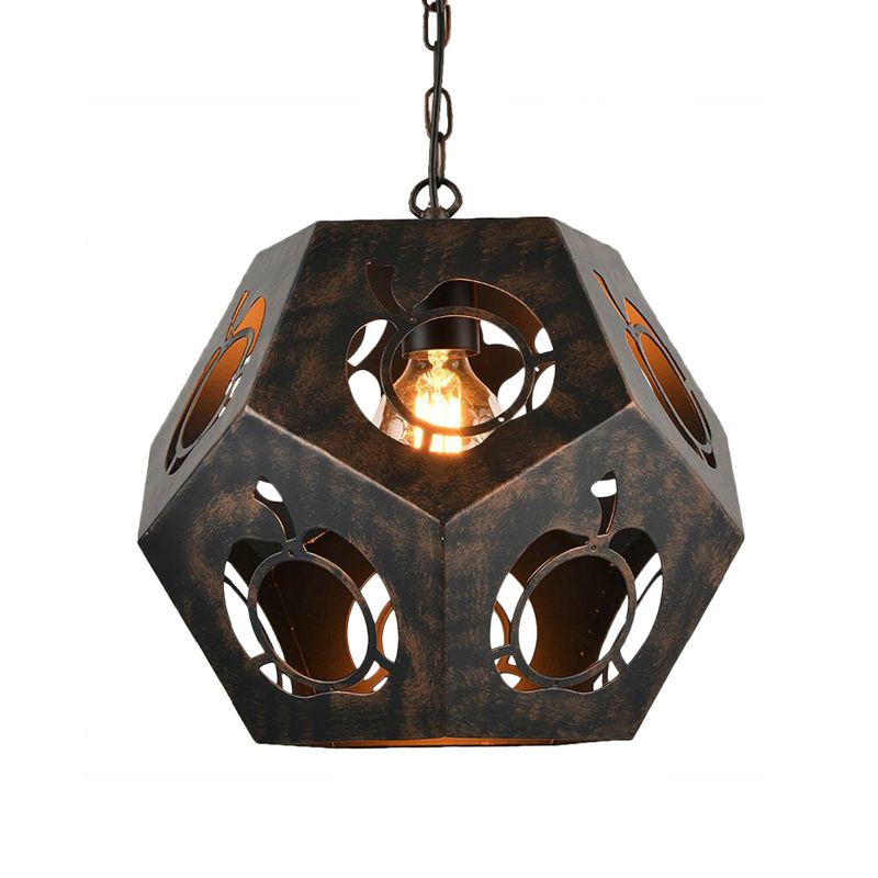 Iron Bronze Ceiling Pendant Hollowed Out Faceted Sphere 1 Head Factory Suspended Lighting Fixture