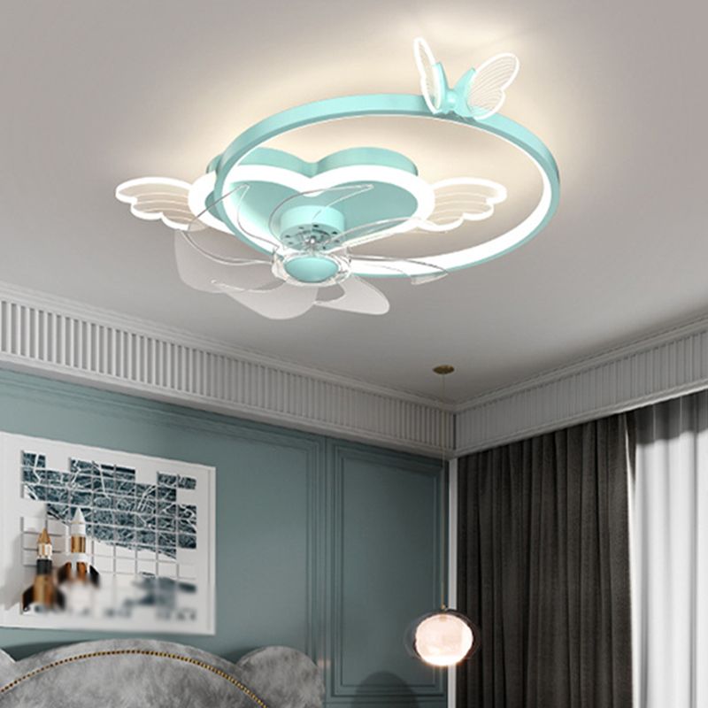 Chlidren Style Ceiling Fan Light LED Butterfly Ceiling Mount Light with Acrylic Shade