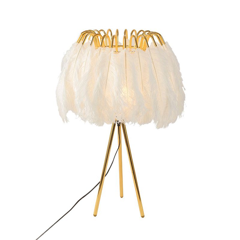 Circular Feather Night Light Simplicity 1-Light Gold Finish Table Lamp with Tripod