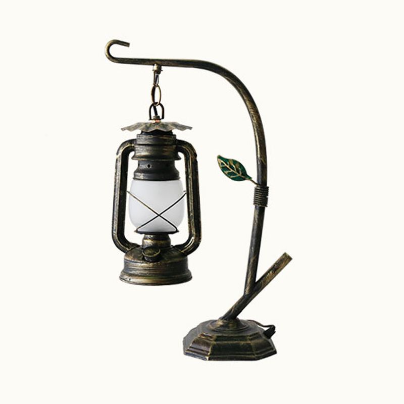 Brass/Copper Kerosene Table Light Warehouse Opal Glass 1 Light Bedroom Desk Lighting with Metal Base